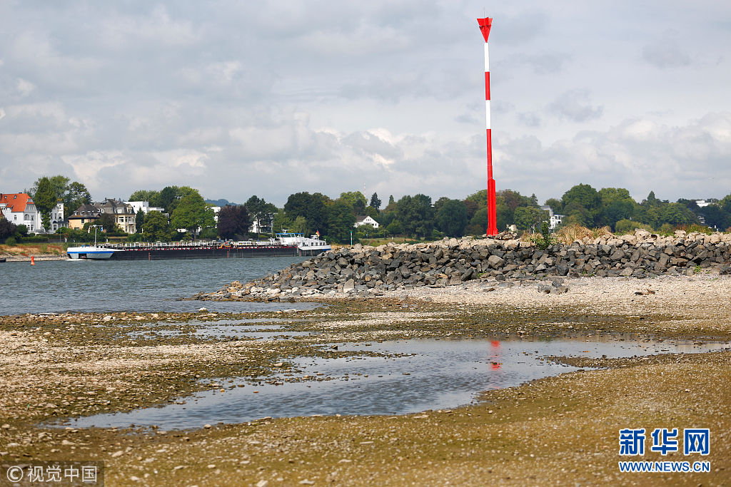 德国:莱茵河因高温干旱水量下降 河中航运受严